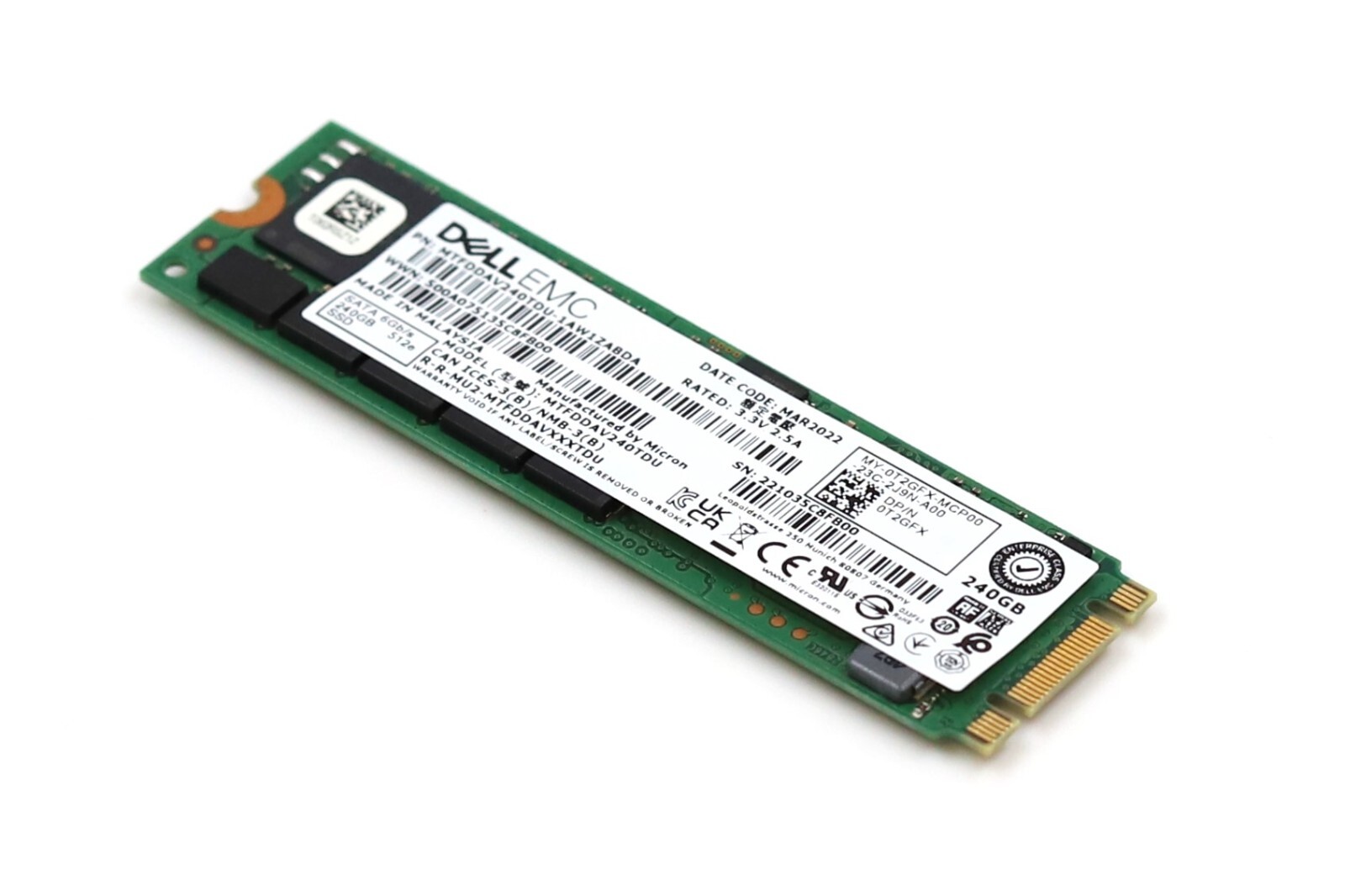 Dell EMC MTFDDAV240TDU 240GB 6Gb/s TLC M.2 2280 SATA SSD P/N: 0T2GFX Tested