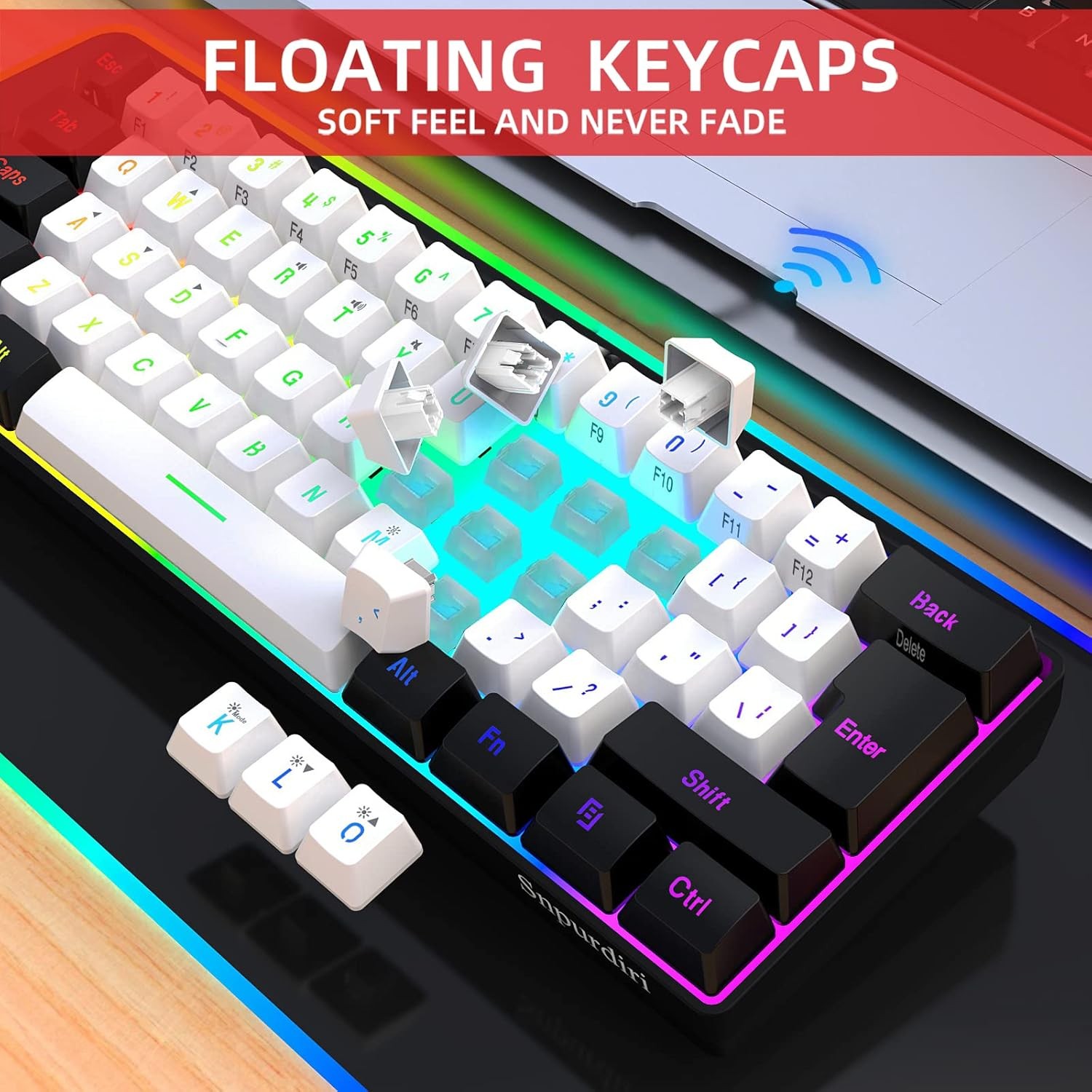 Snpurdiri 2.4G Wireless Mini 60% Gaming Keyboard & Mouse Combo RGB Backlit