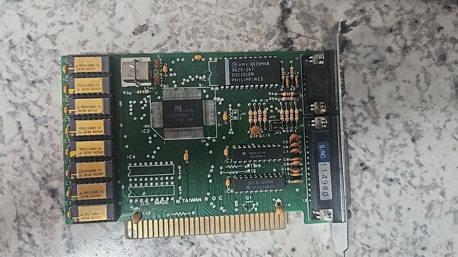 Vintage IBM 5150 60 Gold Video Card Panatek TD3088A Hercules HGC Mono ISA 8 bit