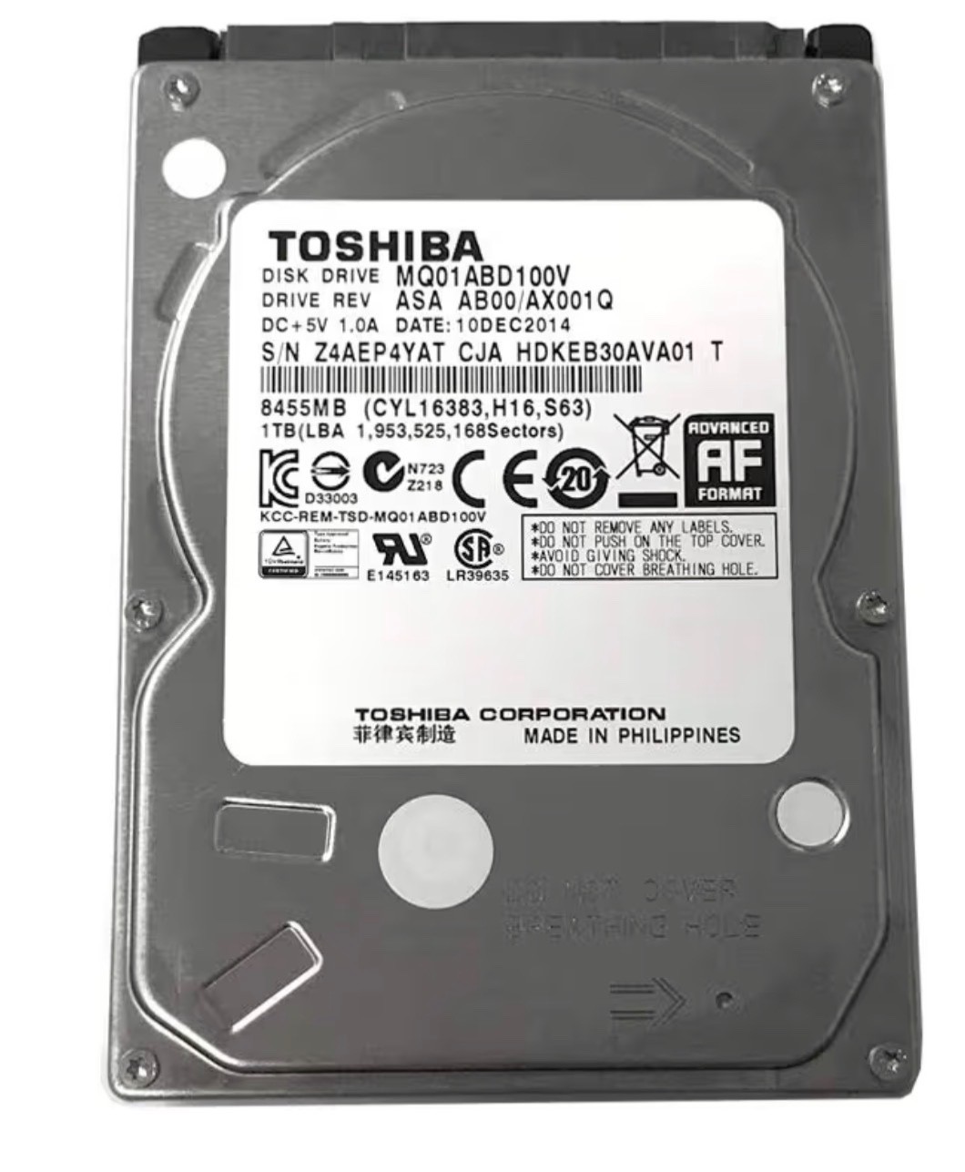 Toshiba 1TB 5400RPM 8MB Cache SATA 3.0Gb/s 2.5 inch Notebook Hard Drive