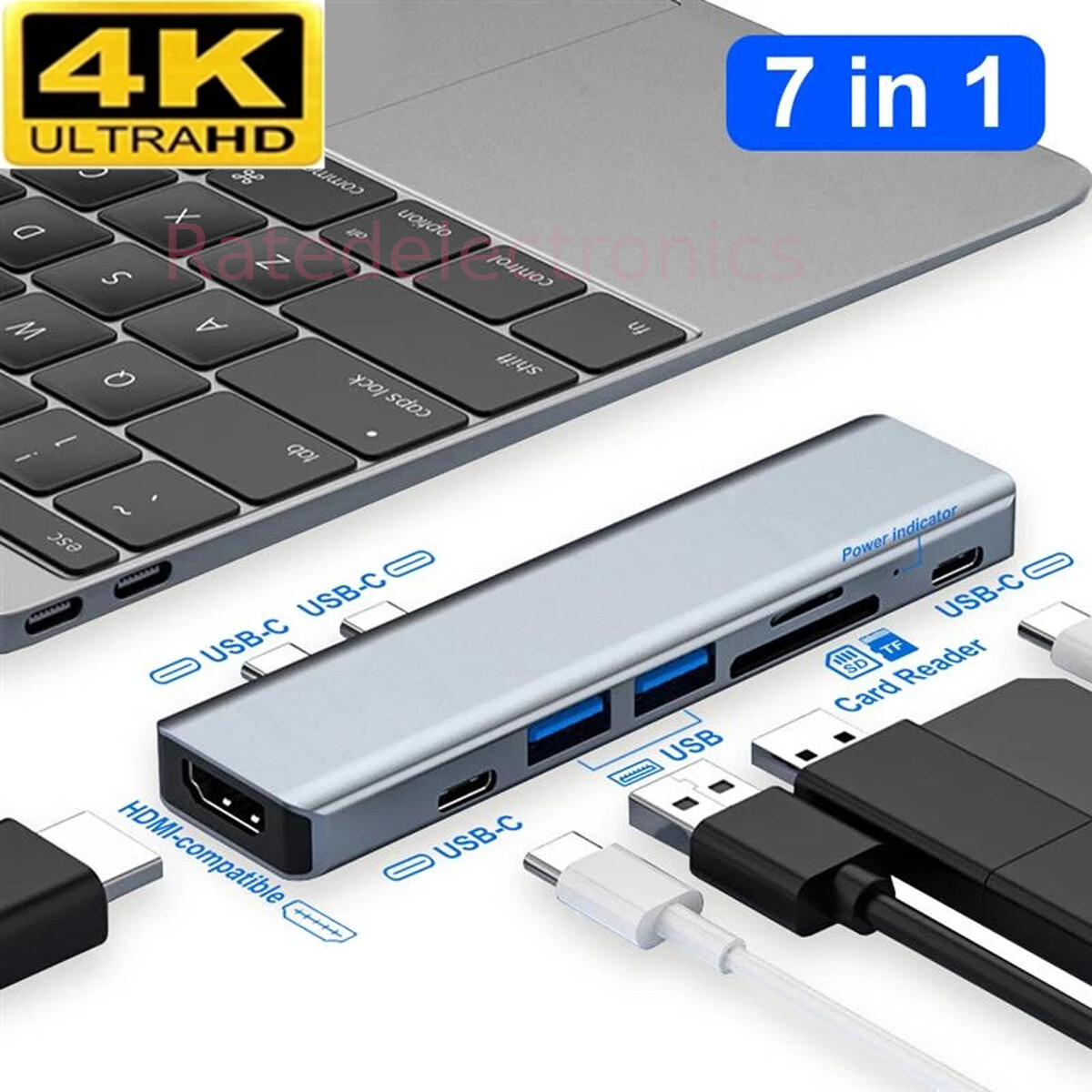7 In 1 Multiport USB-C Hub Type C To USB 3.0 4K HDMI Adapter For MacBook Pro/Air
