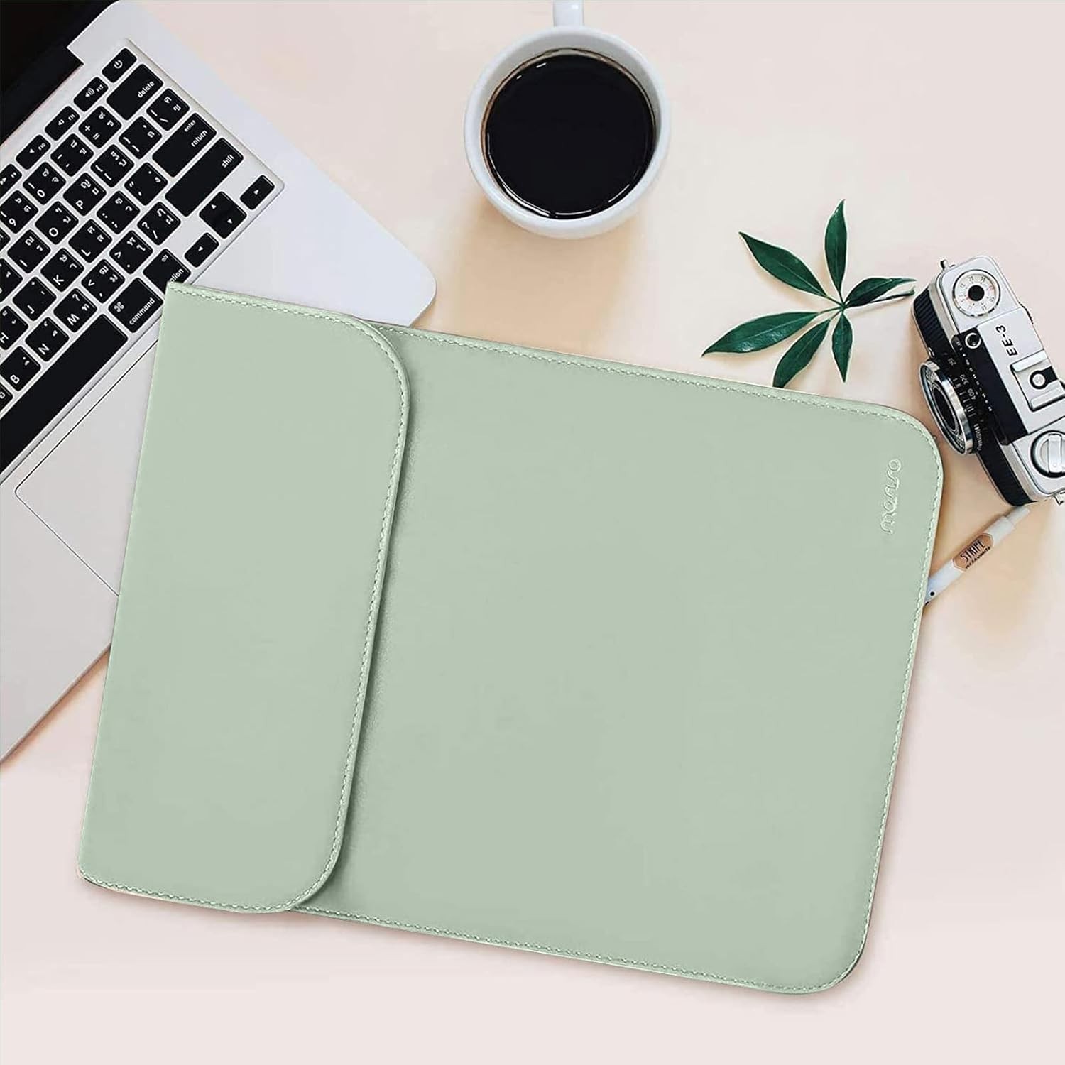 13-13.3 Inch Laptop Sleeve Case for MacBook Neo 13, Faux Suede Leather, Mint Gre