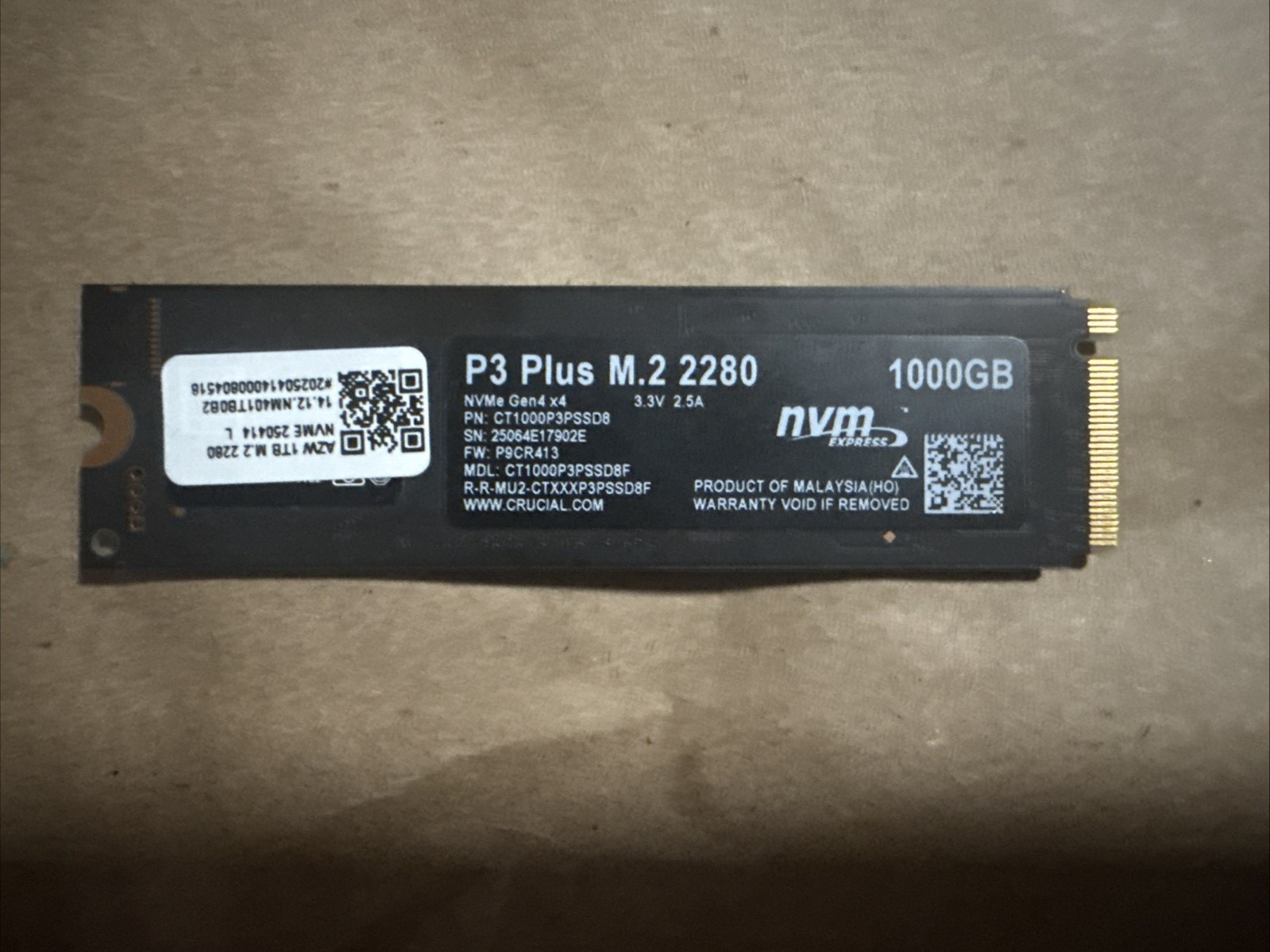 (Used) Crucial P3 Plus 1TB PCIe Gen4 NVMe M.2 SSD up to 5000MB/s CT1000P3PSSD8