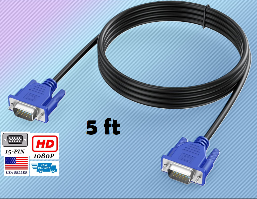 1 Vga to VGA Monitor Cable Video Male to Male for PC 15 Pin Cord 5 ‘