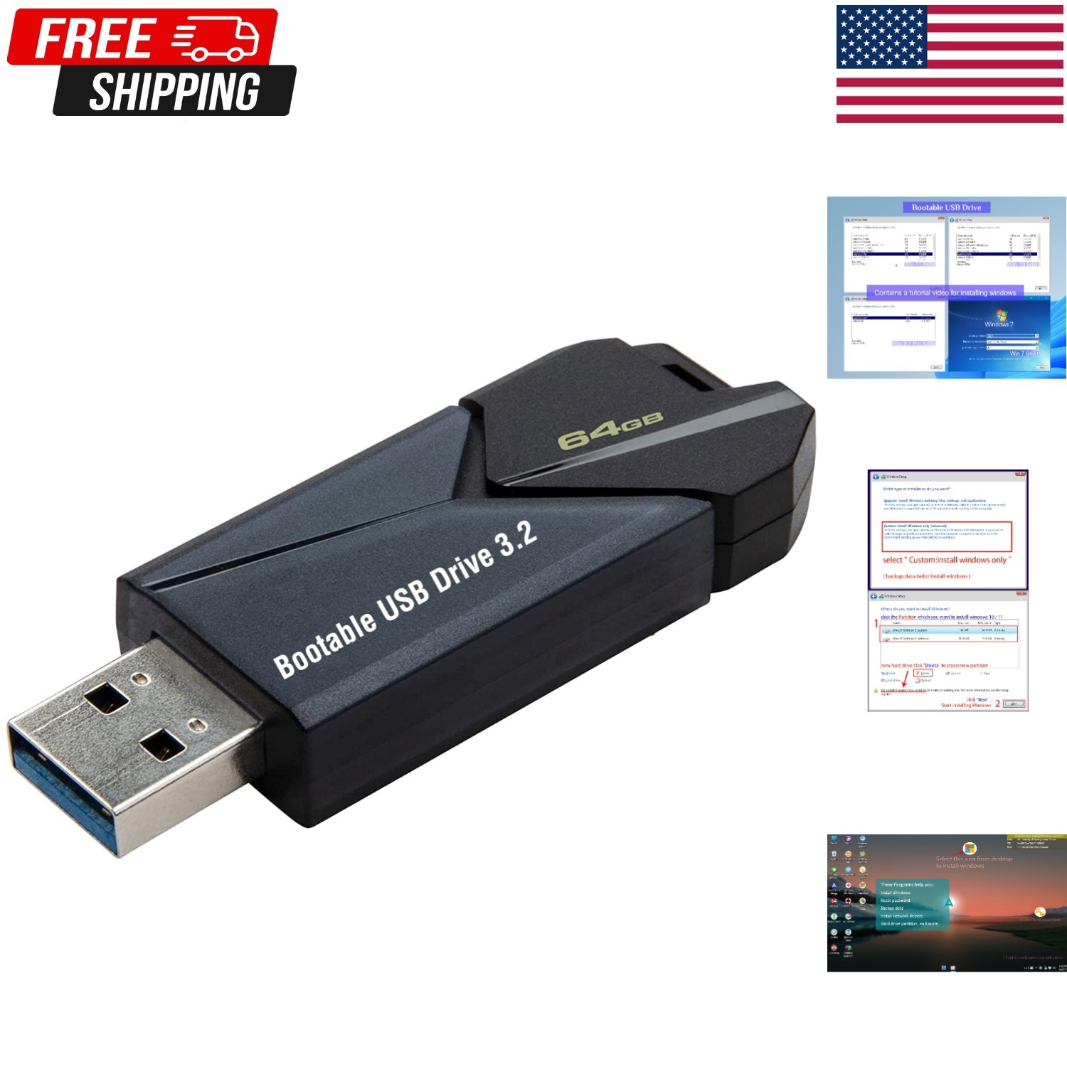 Multipurpose 64GB USB Flash Drive – Clean Install Media for Windows 11/10