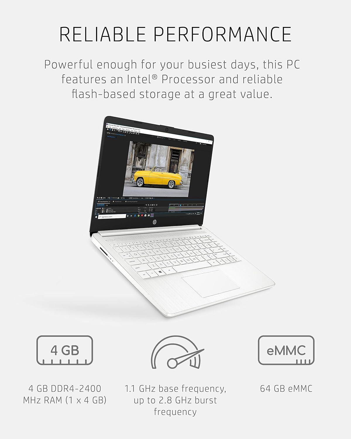 HP 14″ Laptop – Intel Processor N4120 4GB Memory 64GB eMMC Storage Windows 11