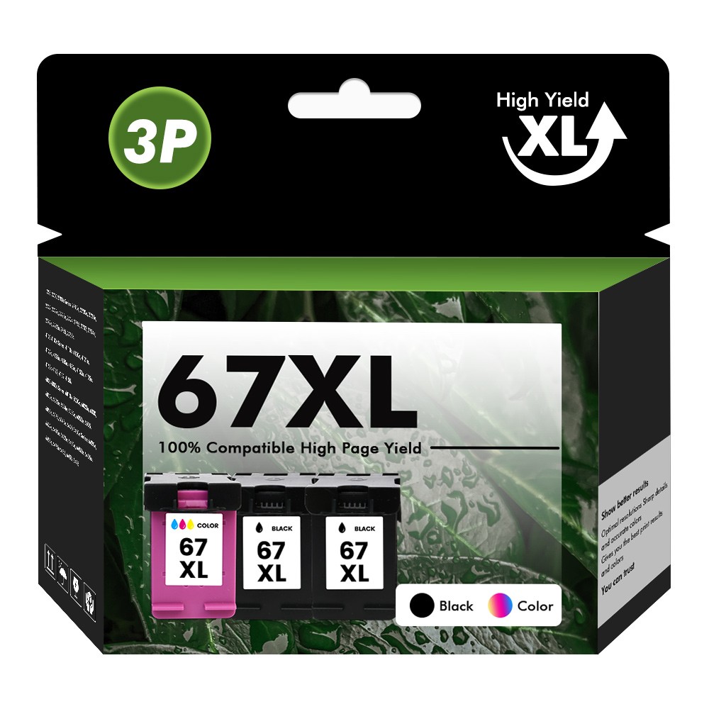 2 Black & 1 Color 67XL Ink Compatible with HP DeskJet Plus 4152 4155 4121e 4122