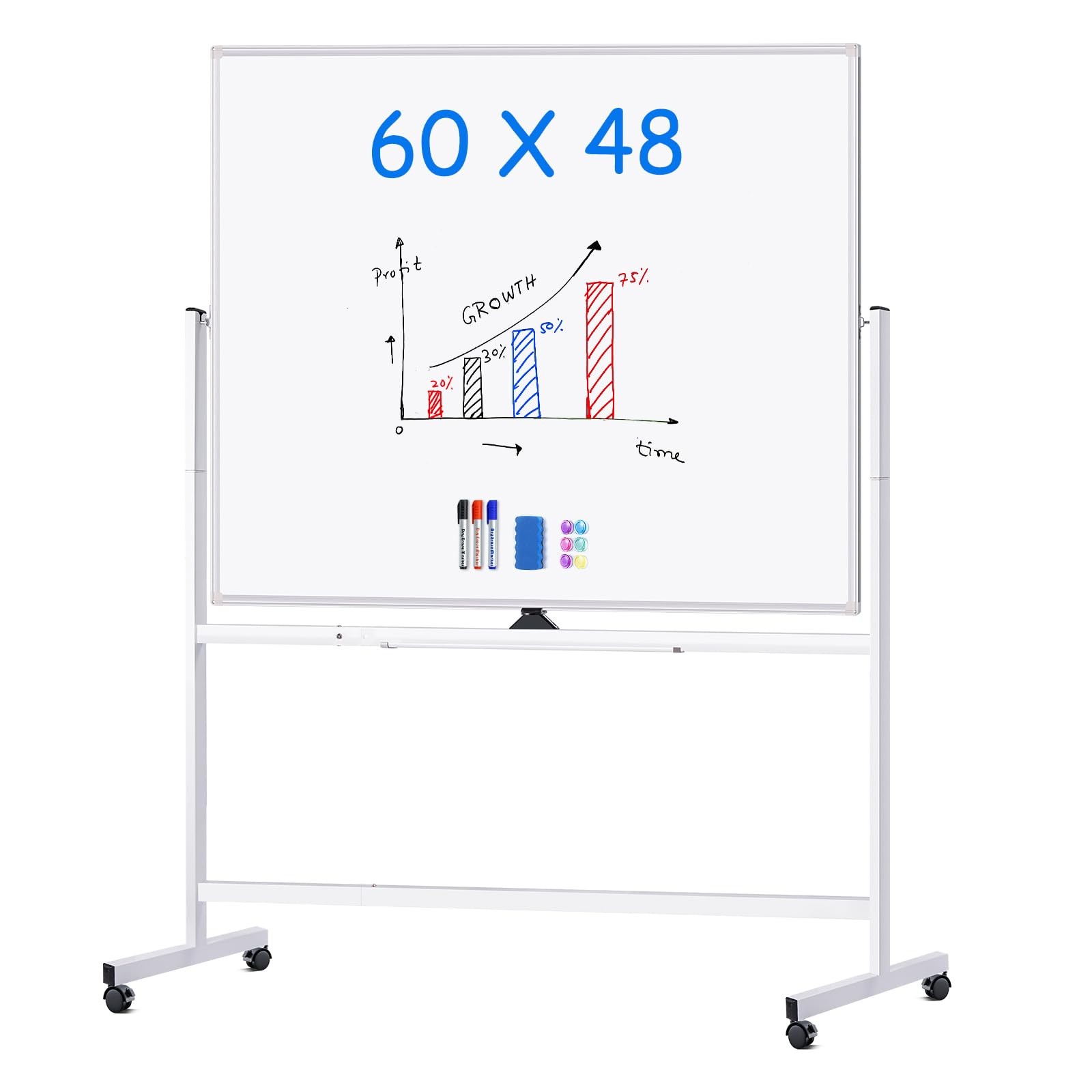 Whiteboard 60 x48 Double Sided Magnetic Dry Erase Silver Rolling maxtek 60×48
