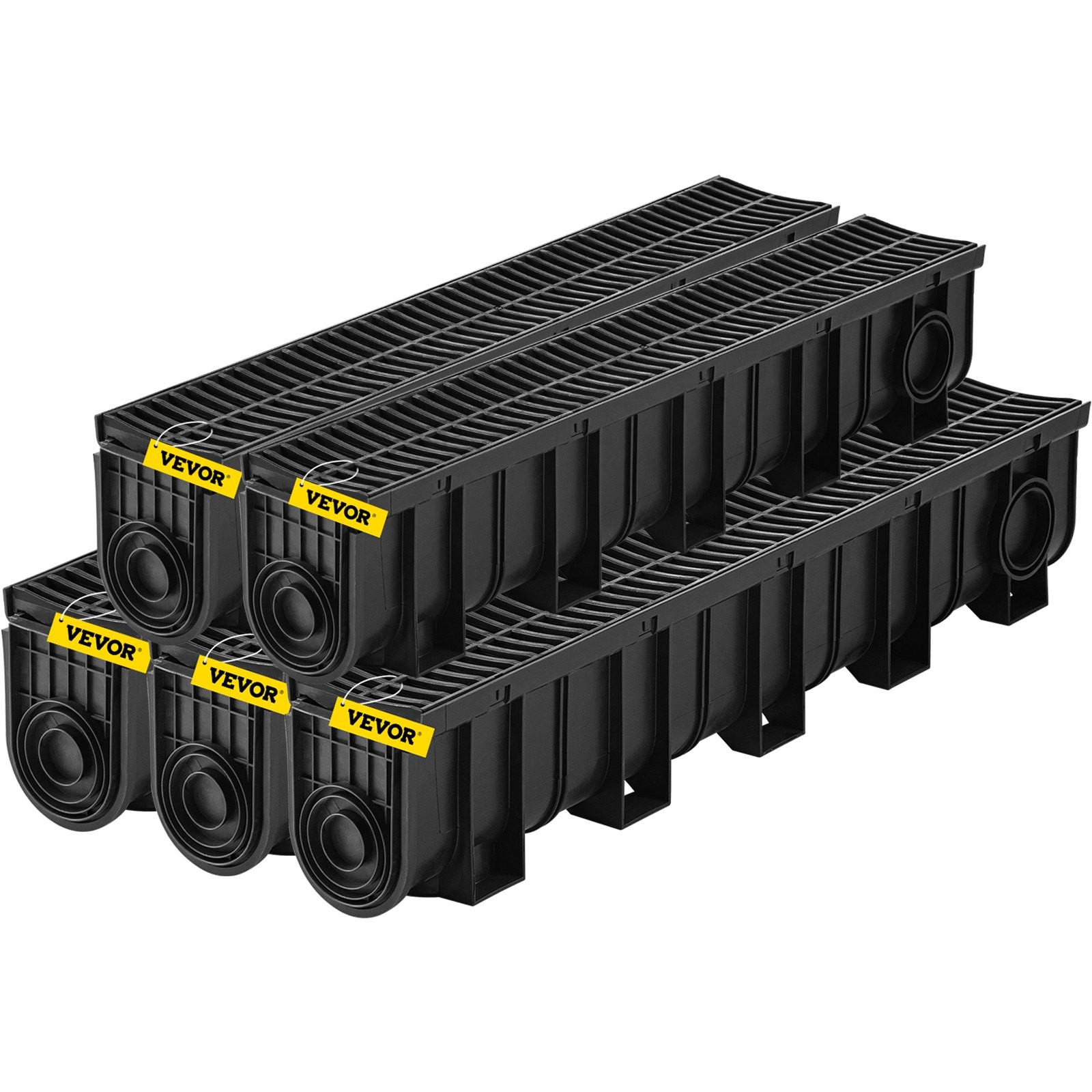 Trench Drain System, Channel Drain with Plastic Grate, 5.9×7.5-Inch HDPE Drainag