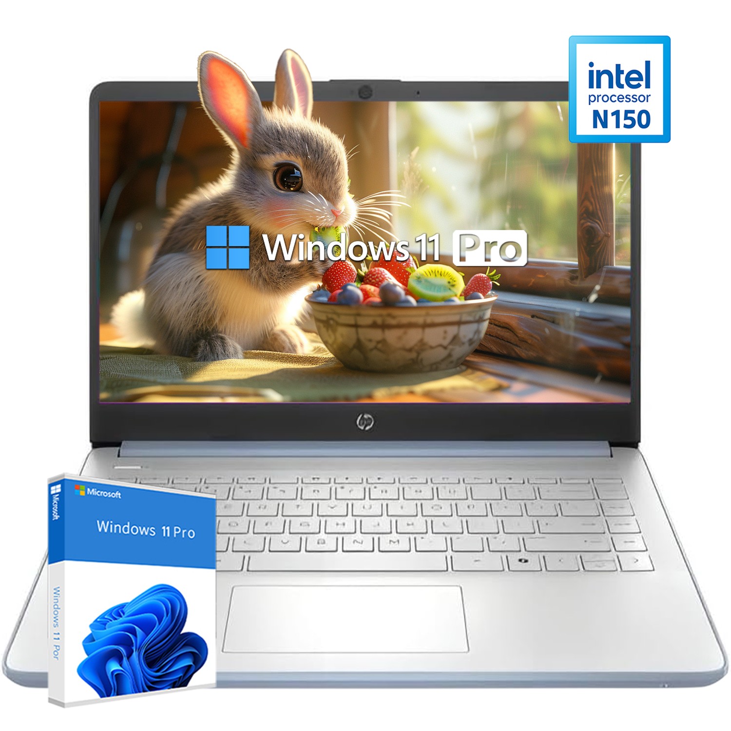 HP 14″ HD Laptop Intel Processor N150 16GB RAM 128eMMC + 256G SD Card Win11Pro