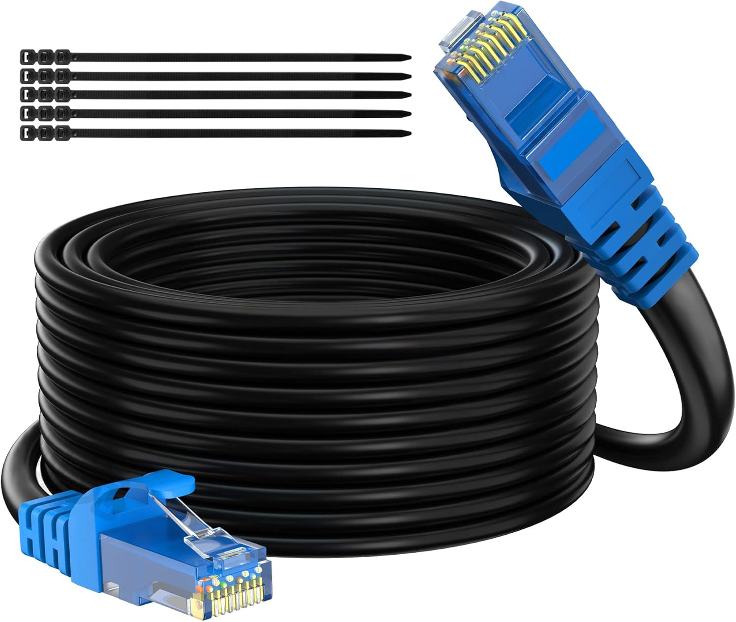 Adoreen Cat 6 Outdoor Ethernet Cable 150 Ft Black, High Speed Heavy Duty Long In