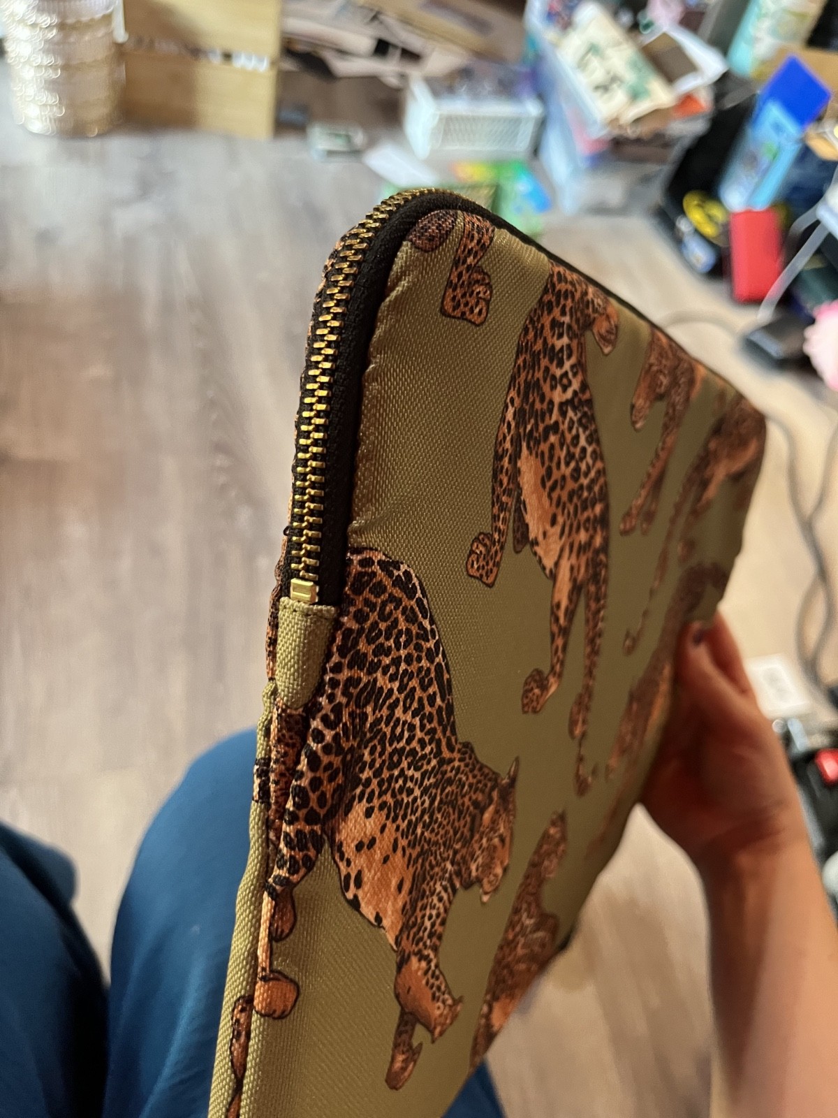 WOUF Leopard Laptop Sleeve 13-14 Inch Padded Zipper Case Olive Gree