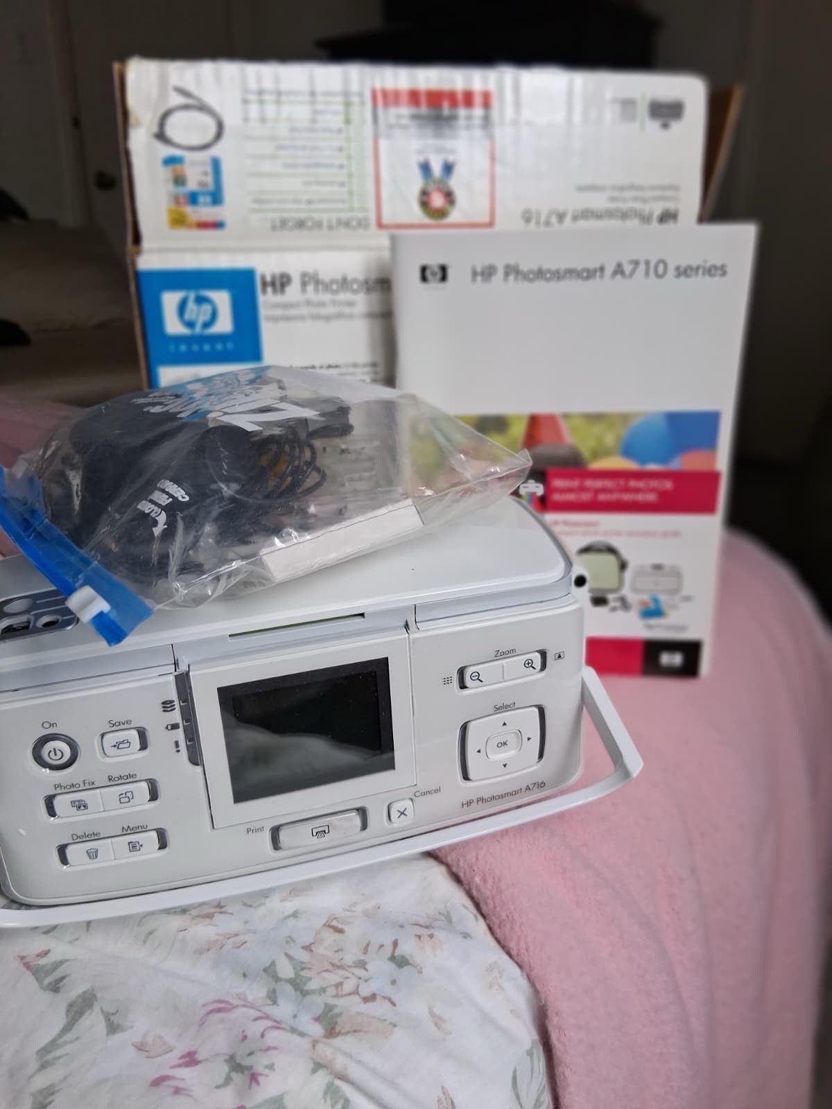 New- Open Box HP Photosmart A716 Compact Photo Printer – Color Photo Display