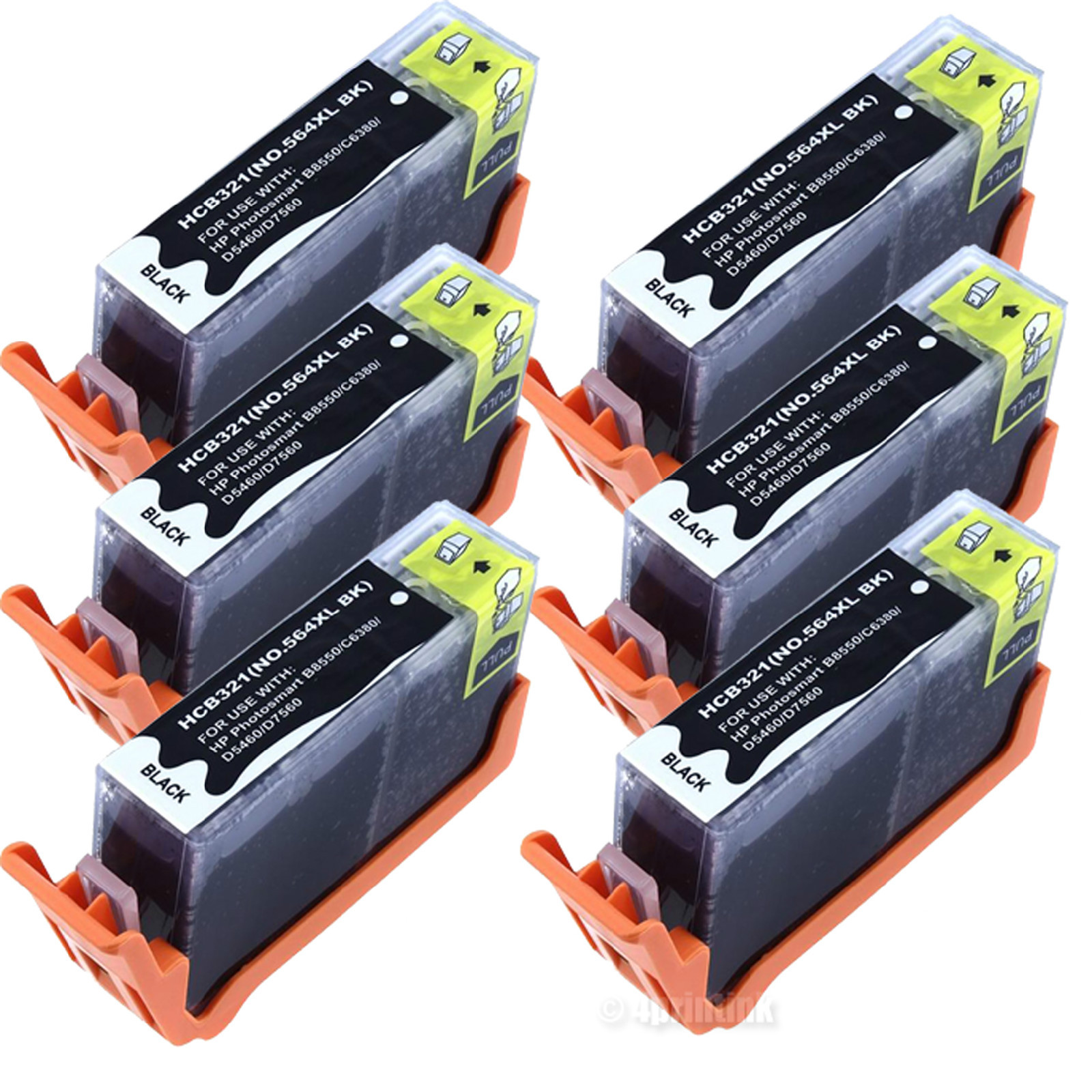 *6pk 564XL Black Ink For HP Photosmart 6510 6512 6515 6520 6525 7520 564 w/Chip