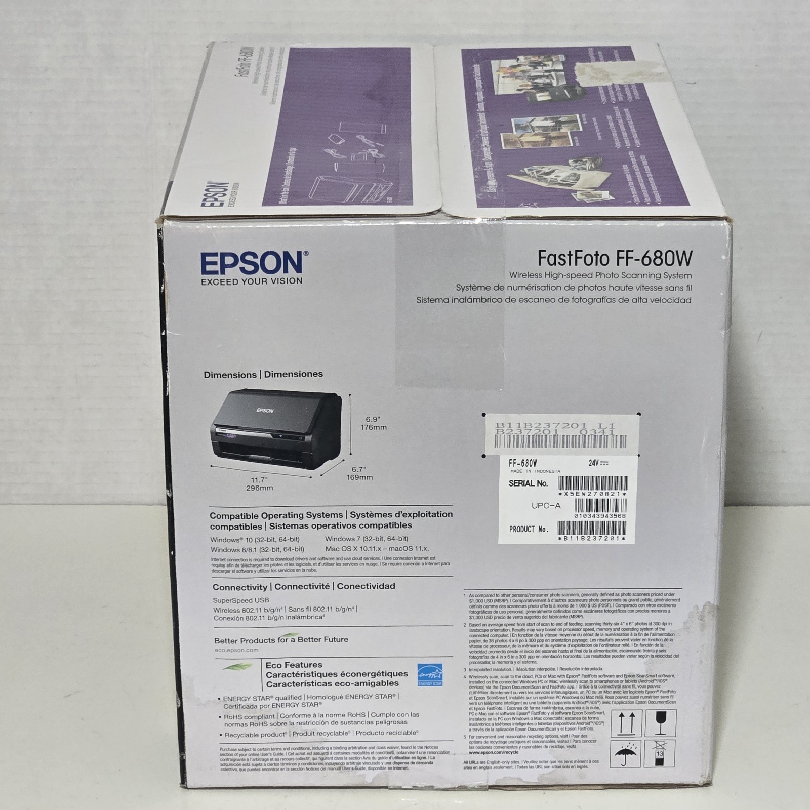 Epson FastFoto FF-680W Photo Scanner (B11B237201) New Retail Sealed Box