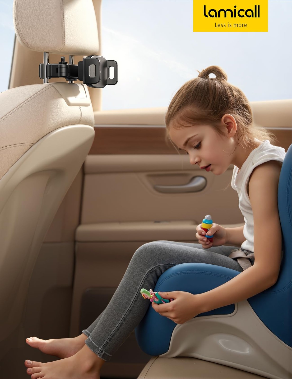 Lamicall Car Headrest Tablet Holder – [3 in 1 5.9 x 8.7 x 2.5 inches, Black