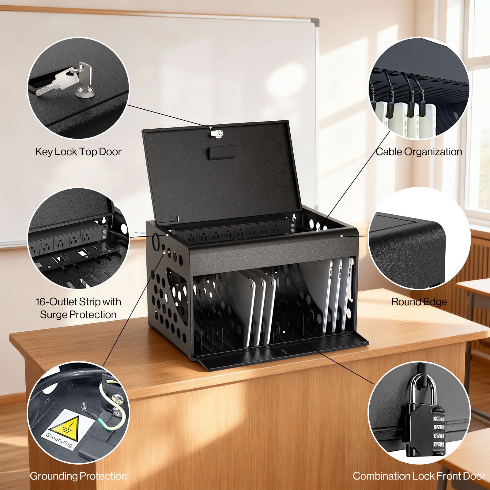 16-Device Charging Station for iPads, Laptops – Tablet Charging Cabinet w/ Lock