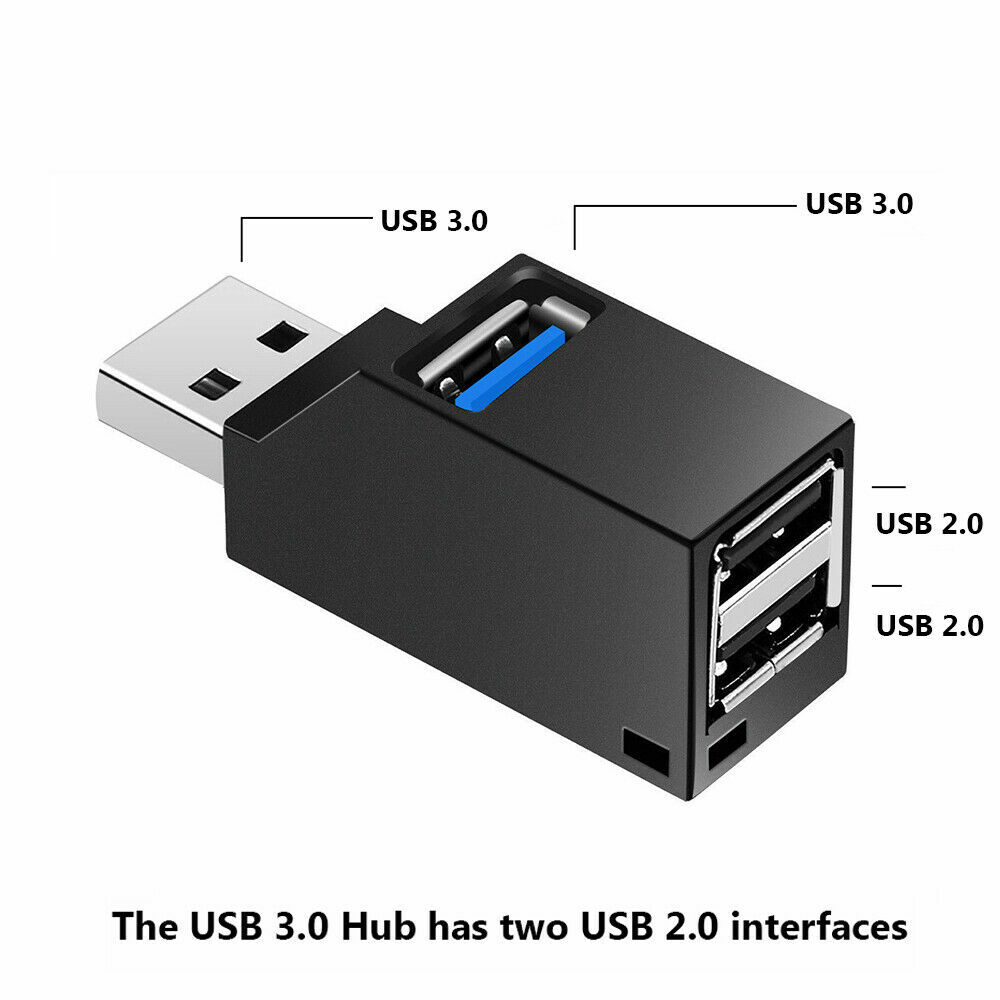 3 Port USB Hub Mini USB 3.0, 2.0 High Speed Hub Splitter Box For PC Laptop