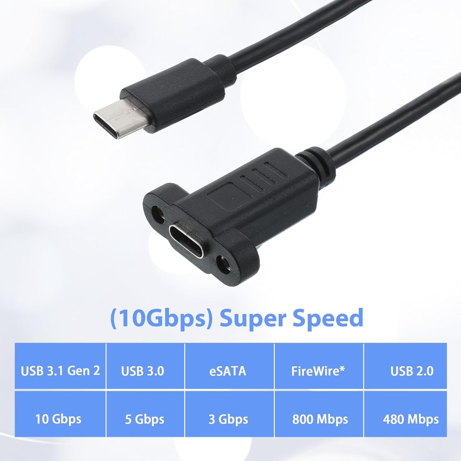 USB Type C Male to Female Cable, USB Type C 3.1Panel Mount Adapter Cable 10gbps