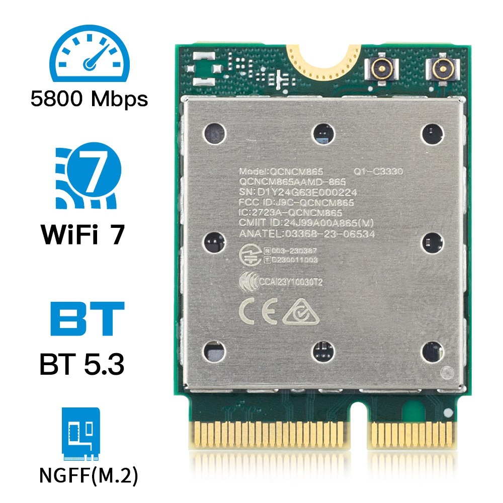QCNCM865 Wi-Fi 7 M.2 Module 2.4G/5G/6GHz Wifi Bluetooth 5.3 Card Adapter for PC
