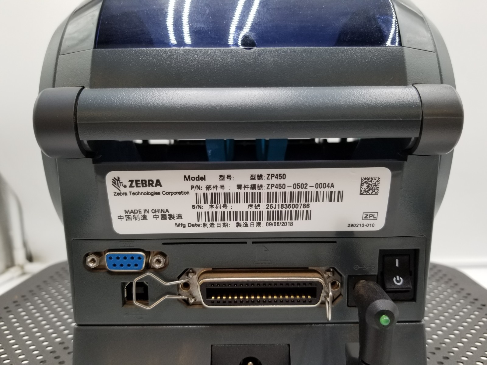 Zebra ZP450 Direct Thermal Shipping Label Printer (ZP 450) -FOR PARTS
