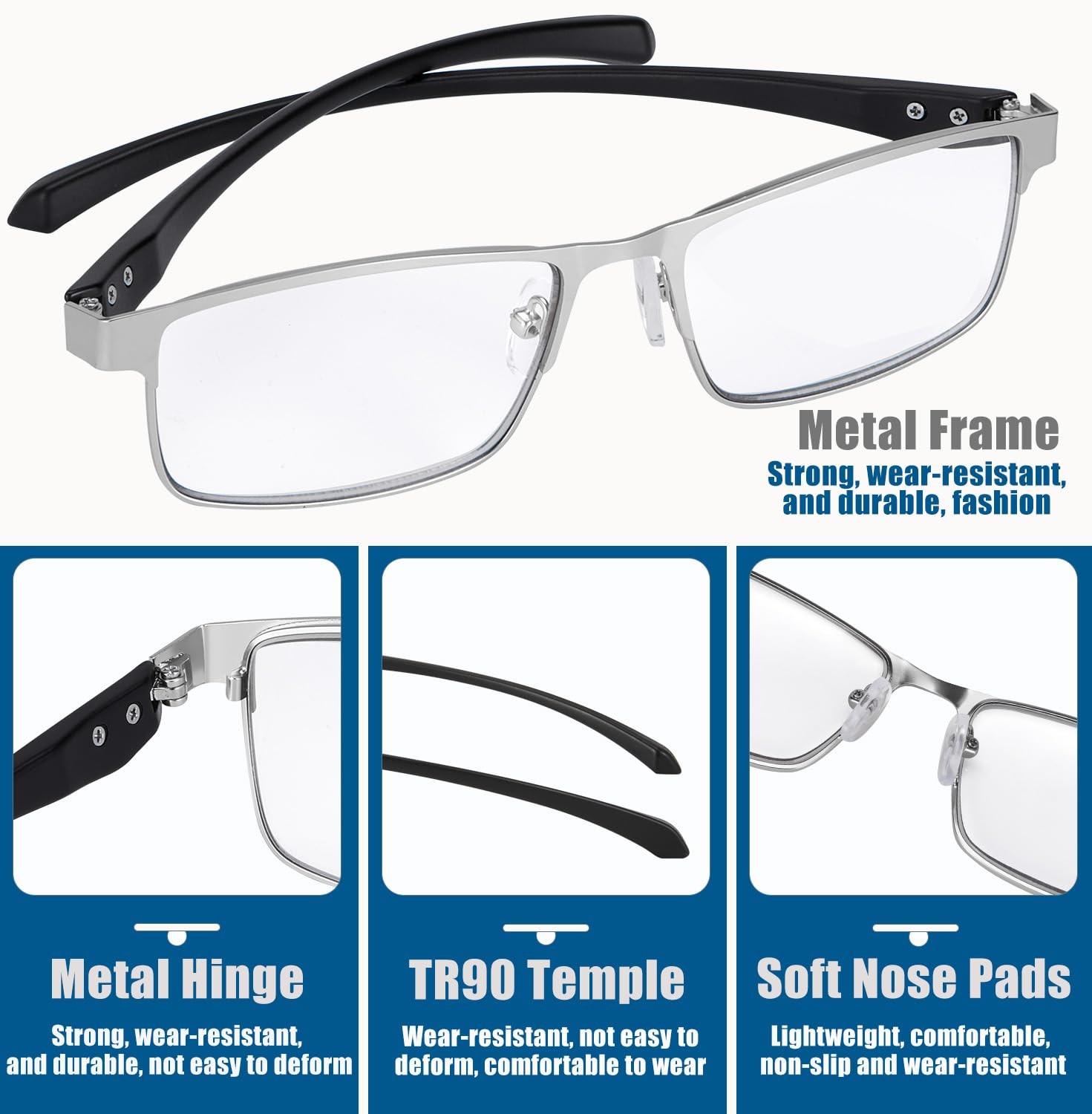 GHDBFMB Photochromic Progressive Reading Glasses Clear Top TR90 Transition Re…