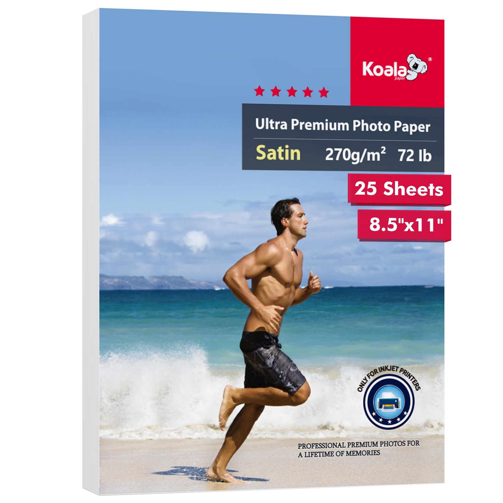 Koala Ultra Premium Photo Paper 8.5×11 Inch Satin Semi Gloss 72lb 25 Sheets