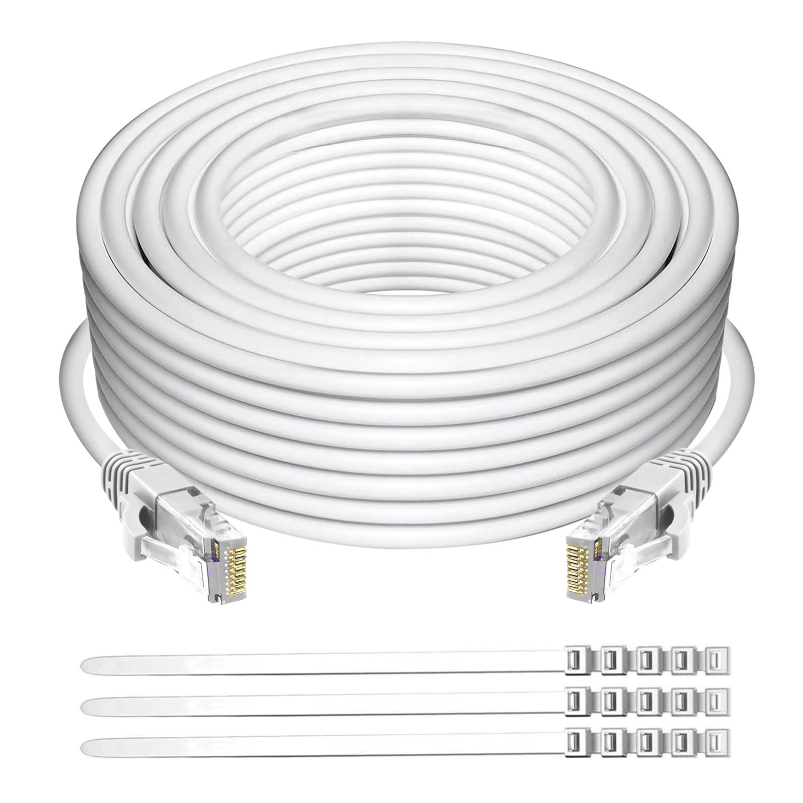 Adoreen Cat 6 Ethernet Cable 50 FtWhite, Outdoor & Indoor Snagless Long Round…