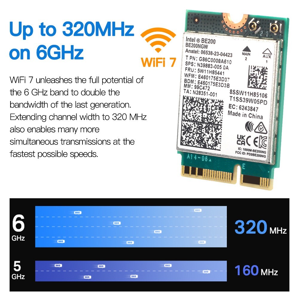 WiFi 7 M.2 Card Intel BE200 NGFF 2230 – Tri-Band 5.8Gbps Bluetooth 5.4 Wireless