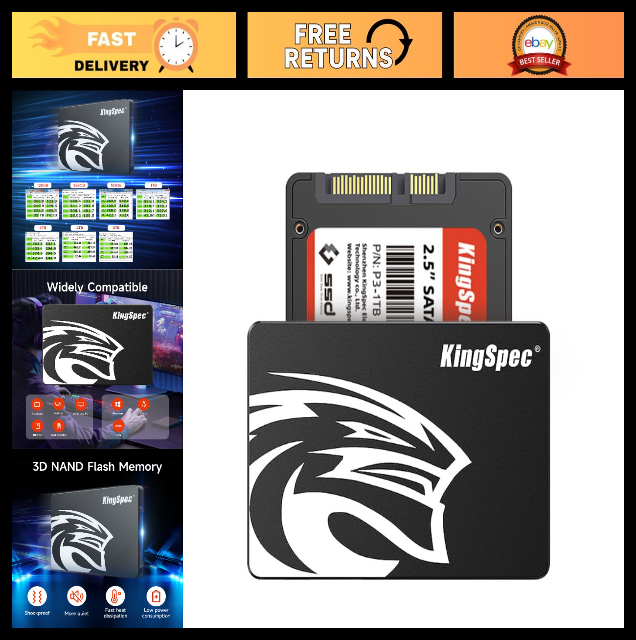 512GB 2.5″ SATA III SSD – 550MB/s Read, 520MB/s Write, 3D NAND Flash for Laptop/