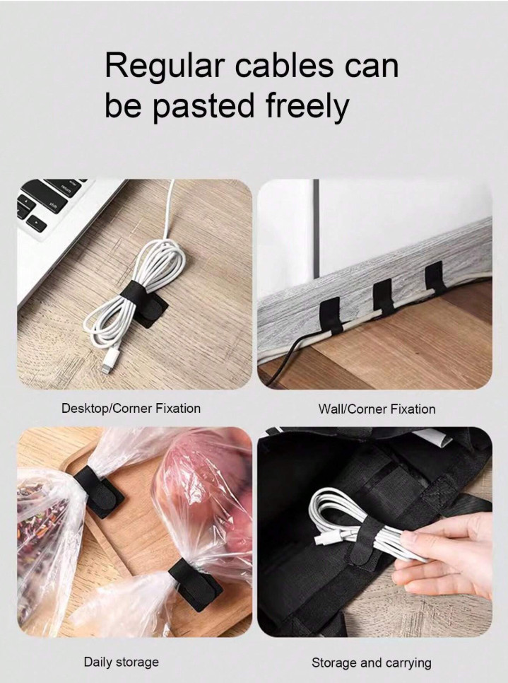 10pcs Hook & Loop Cable Organizer Straps – Wire Management for Home & Office