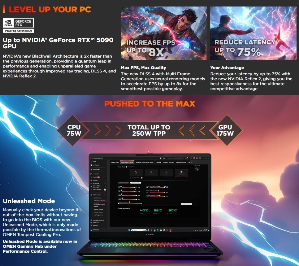 HP Omen 16T-AH000 Black Gaming Laptop PC 16.0″ U7-255HX 16GB 512GB RTX 5070Ti