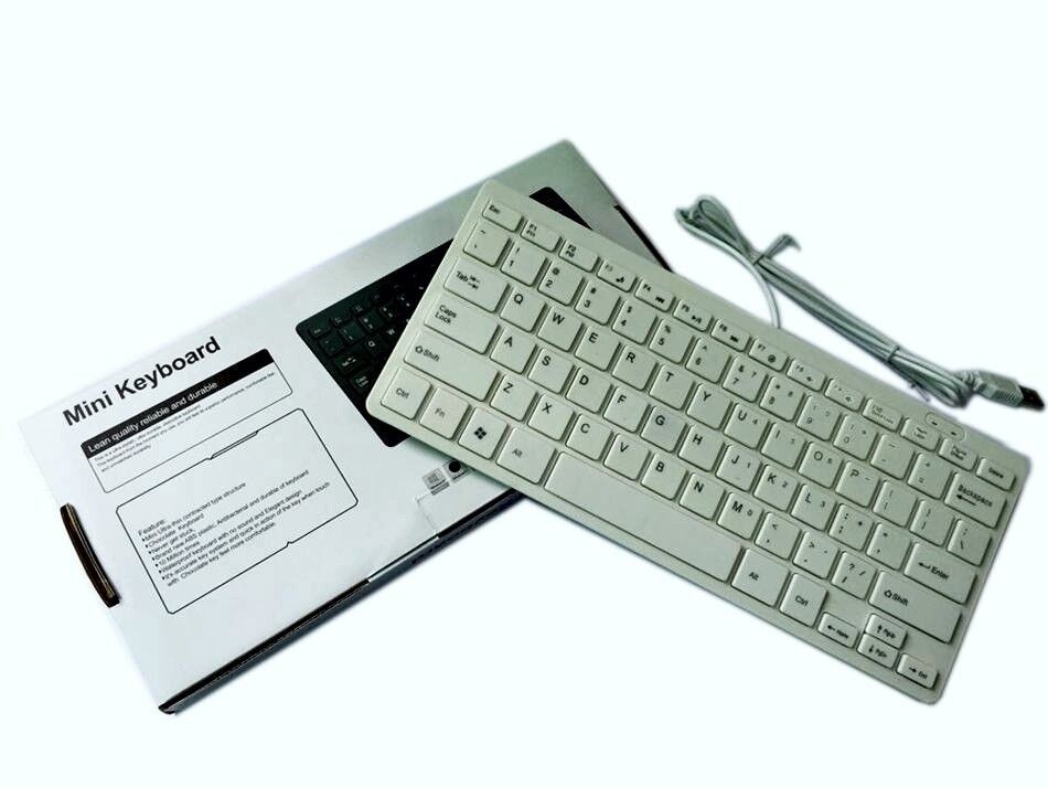 CQT 78 Keys Mini Slim Lightweight Wired USB Plastic White Keyboard Windows 7 10