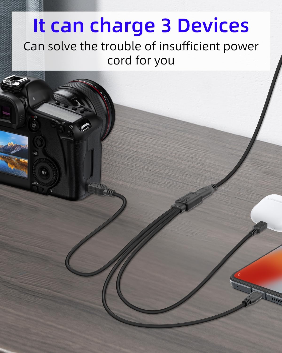 RIIEYOCA 3 in 1 USB C Splitter Charge Cable, Type C Female to Micro 1 foot