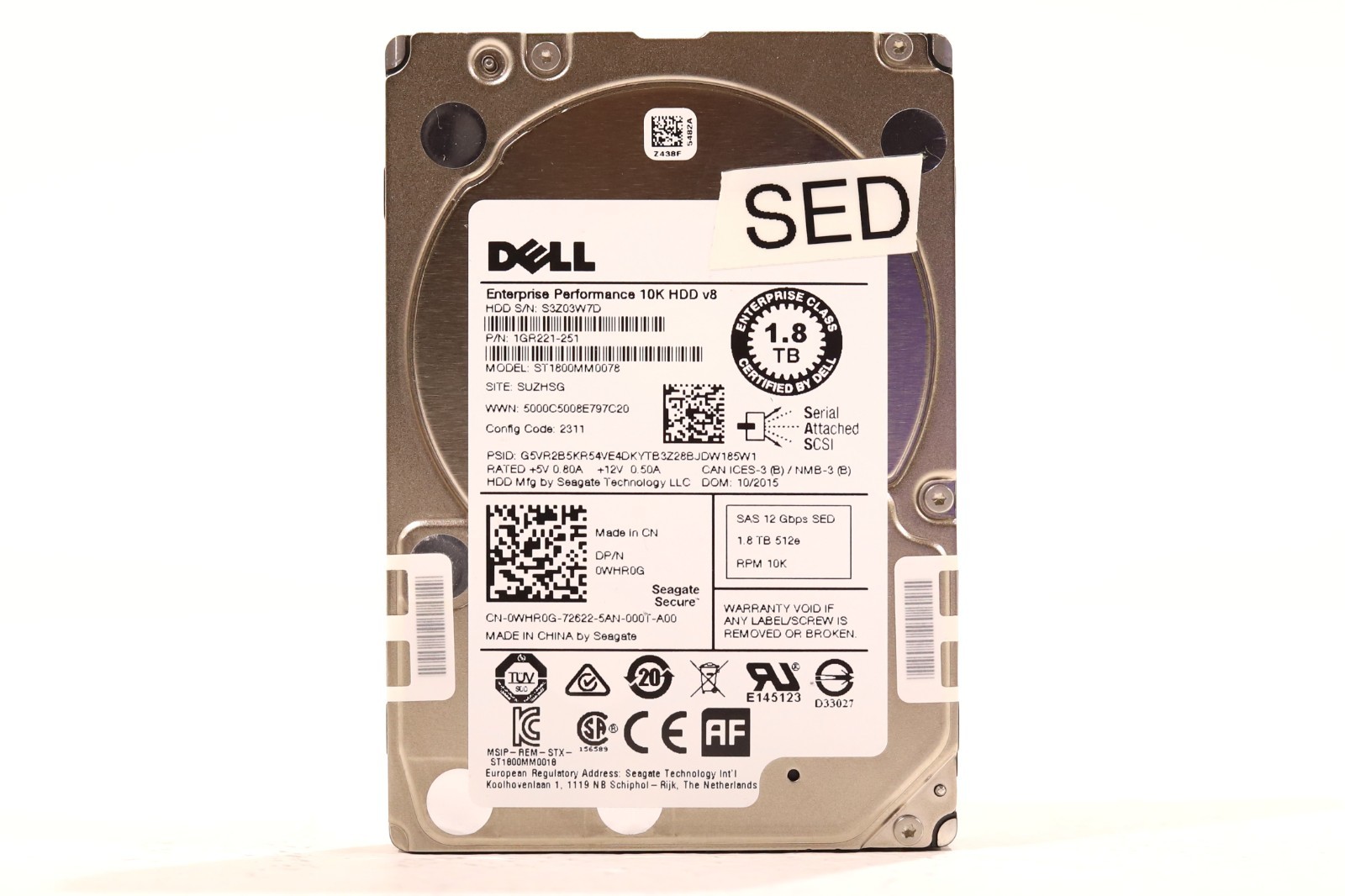 Dell ST1800MM0078 1.8TB 2.5″ 12Gb/s 128MB 10K RPM SAS Drive P/N: 0WHR0G Tested