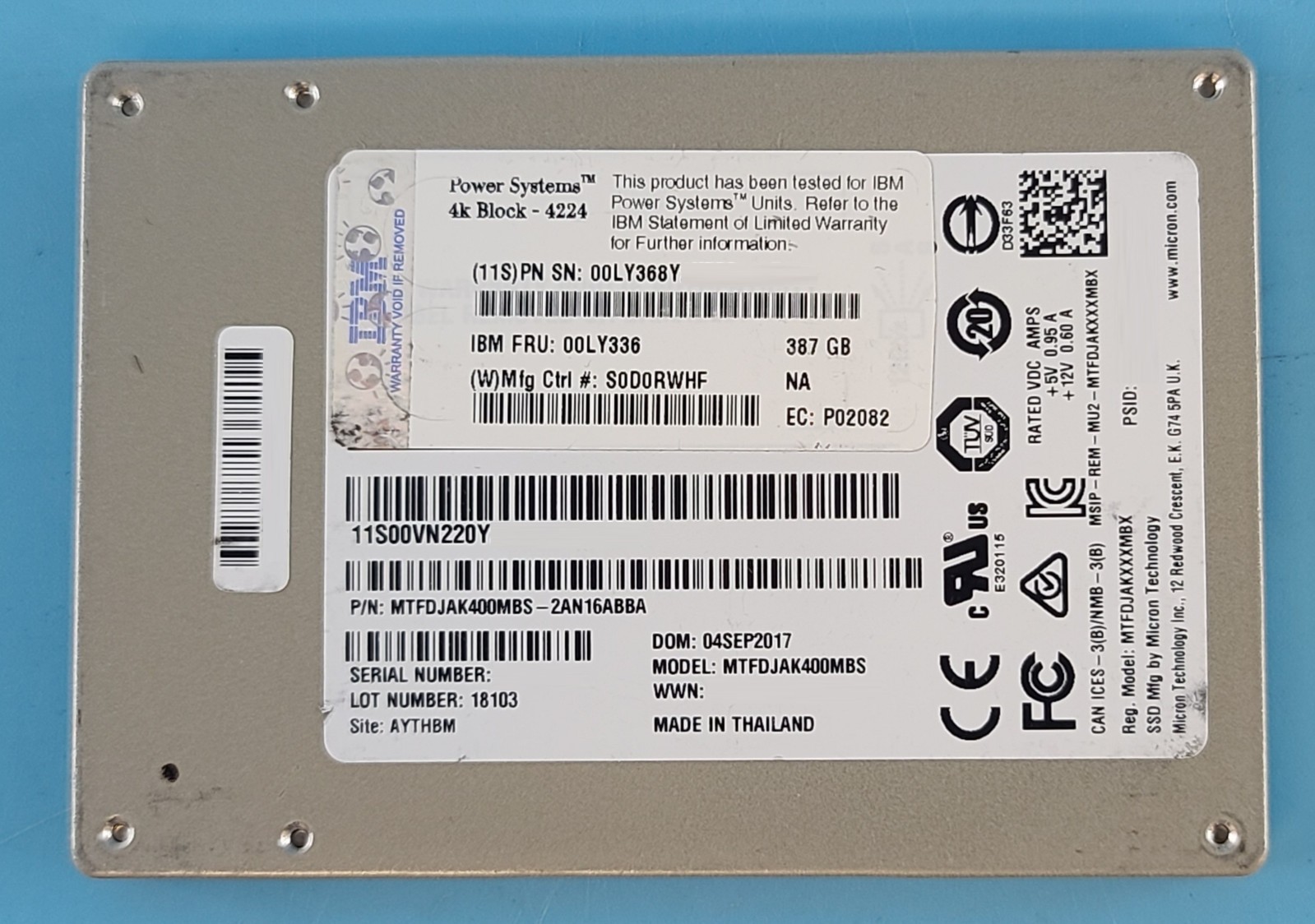 Micron S650DC MTFDJAK400MBS IBM 00LY336 SSD 400GB 7mm 2.5 SAS-3 12.0 4224 bytes
