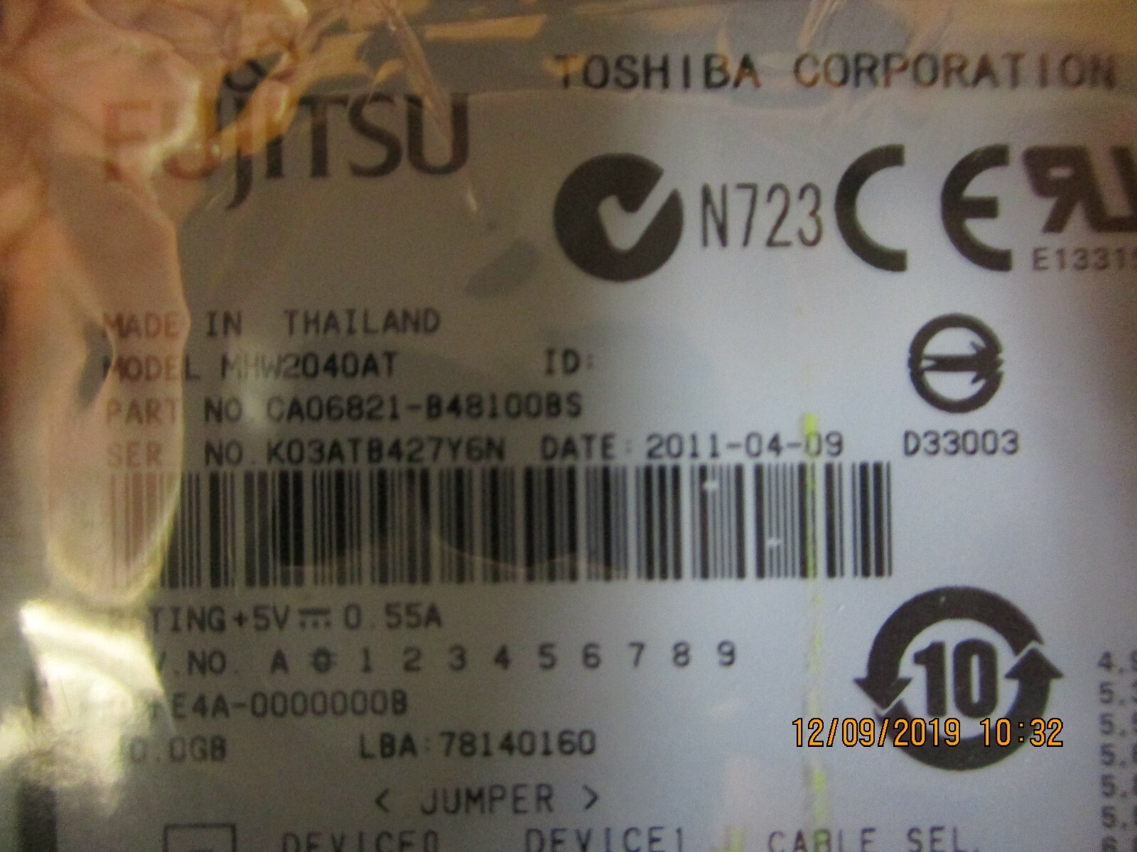 Fujitsu – MHW2040AT / CA06821- 2.5inch, 4200RPM, 40GB Mobile HDD