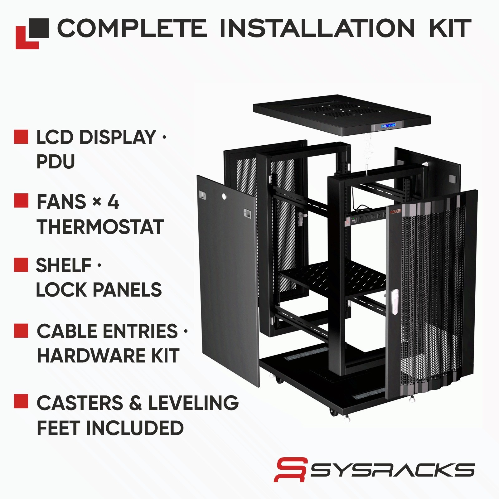 Sysracks 22U 39” Deep IT Network Data Server Rack Cabinet Mesh Vented Door