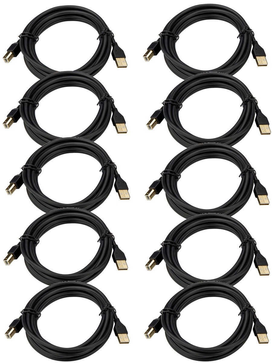 10 Pack 10FT Gold-Plated USB 2.0 type A-Male to B-Male Printer Shielded Cable
