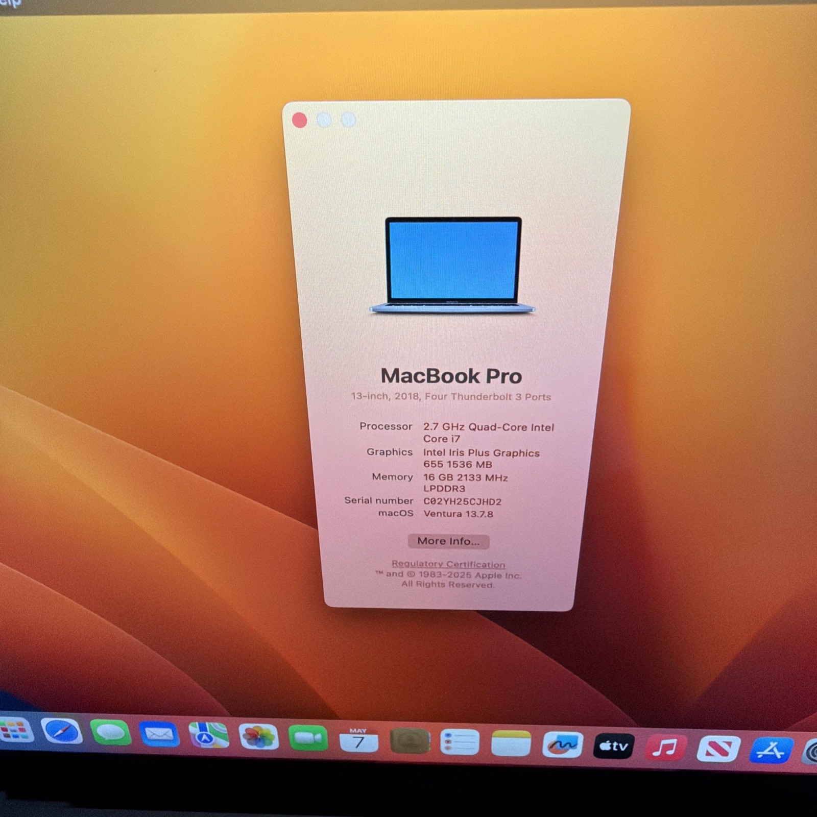 Apple MacBook Pro A1989 2018 i7 16GB RAM 256GB SSD 13″ Space Gray-Touch Bar NICE