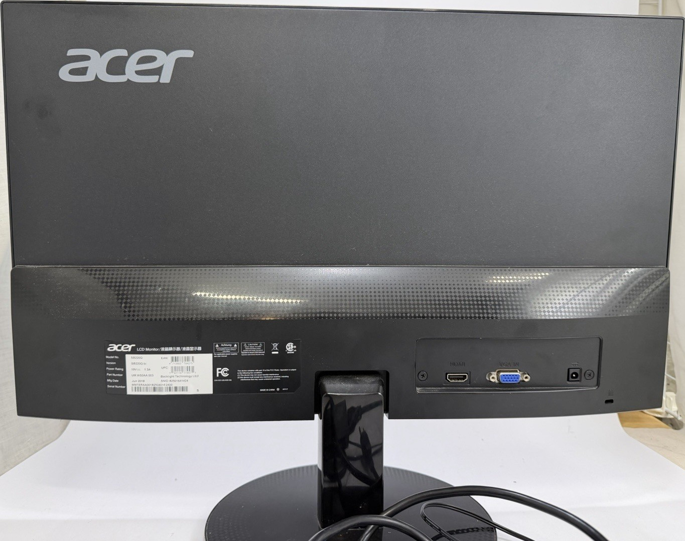Acer SB220Q 21.5″ LED Monitor 1920×1080 75Hz Black HDMI VGA Inputs Used