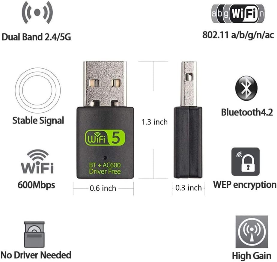 USB WiFi Bluetooth Adapter 600Mbps Dual Band 2.4/5Ghz Wireless Network Receiver