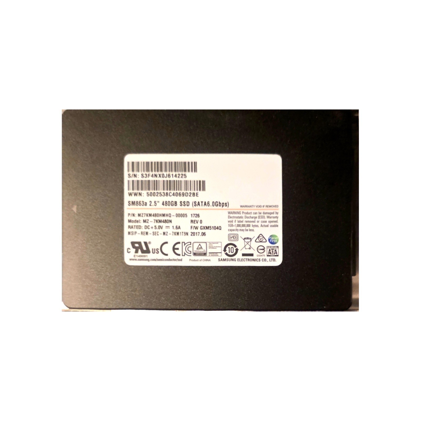 Samsung SM863a 2.5″ 480GB SATA SSD | MZ-7KM480N, MZ7KM480HMHQ-00005, Sanitized