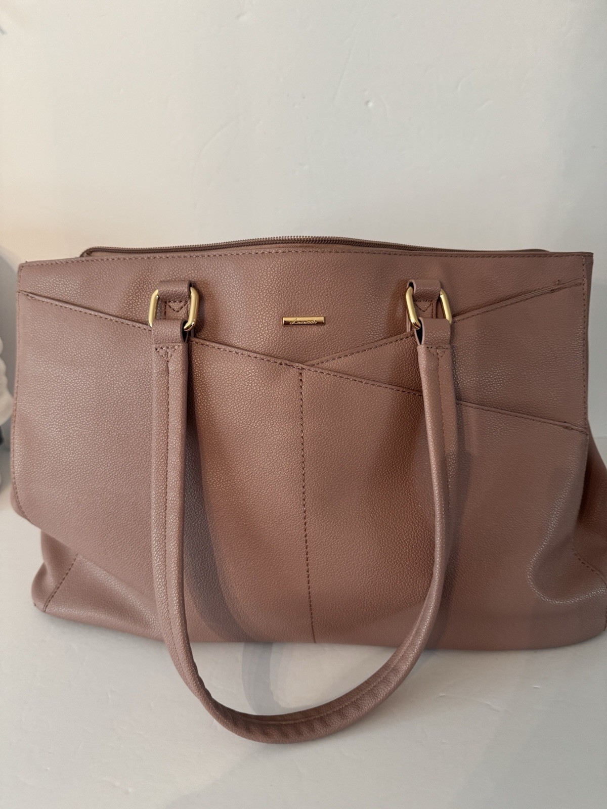 Lovevook Laptop Tote Soft Pink PU Leather Bag. Water Resistant, Pockets 15 In