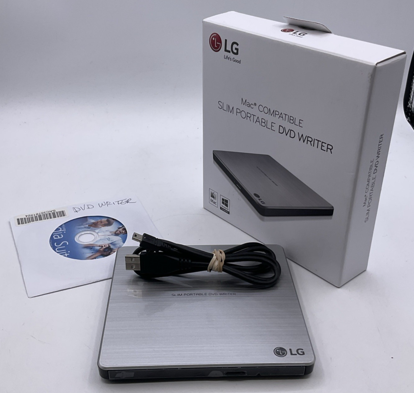 LG GP60NS50 Slim Portable External DVD Writer Drive Silver With Box – AS IS