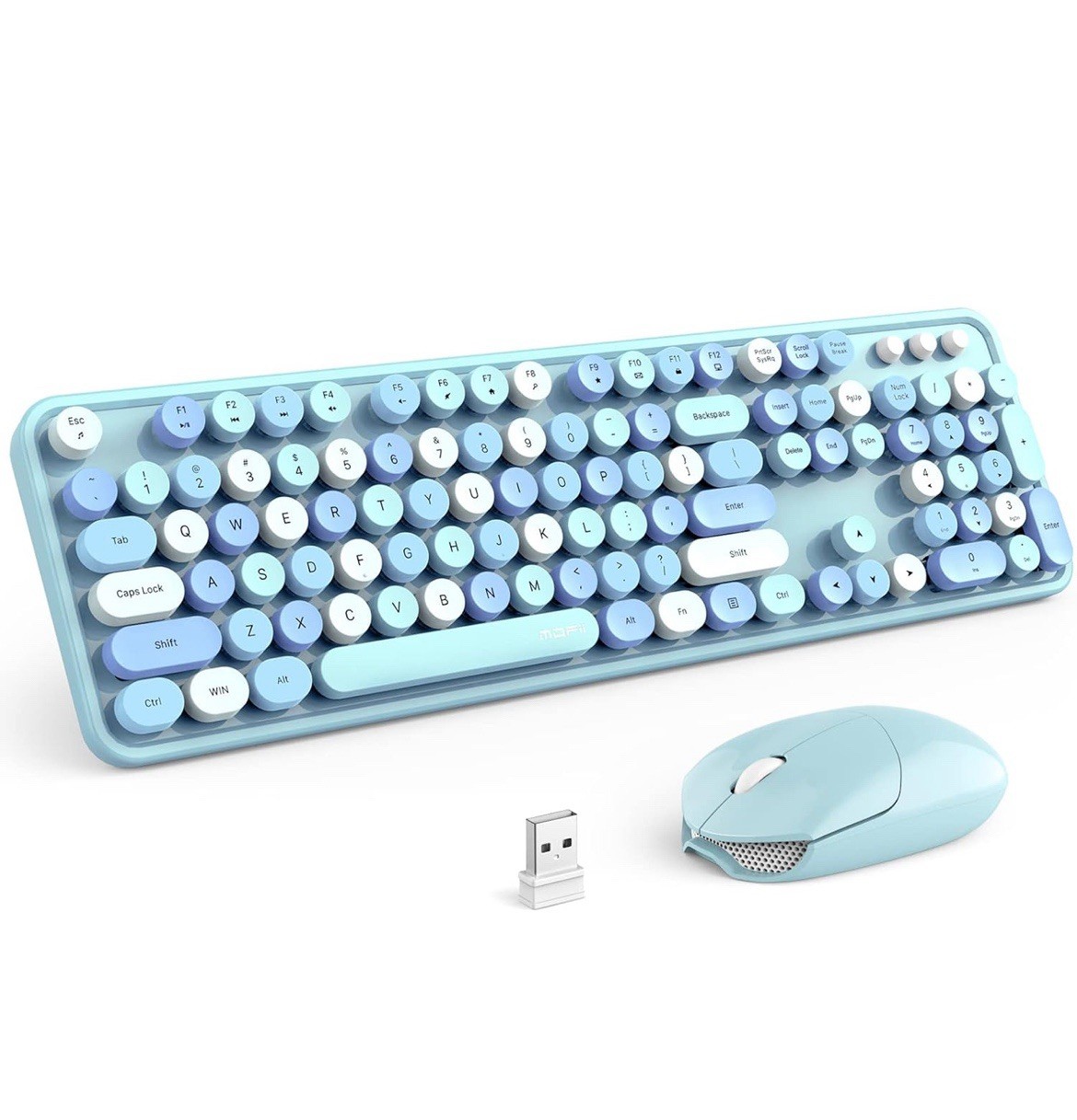 Wireless Keyboard and Mouse Combo Retro Keyboard with Round Keycaps 2.4GHz Dr…