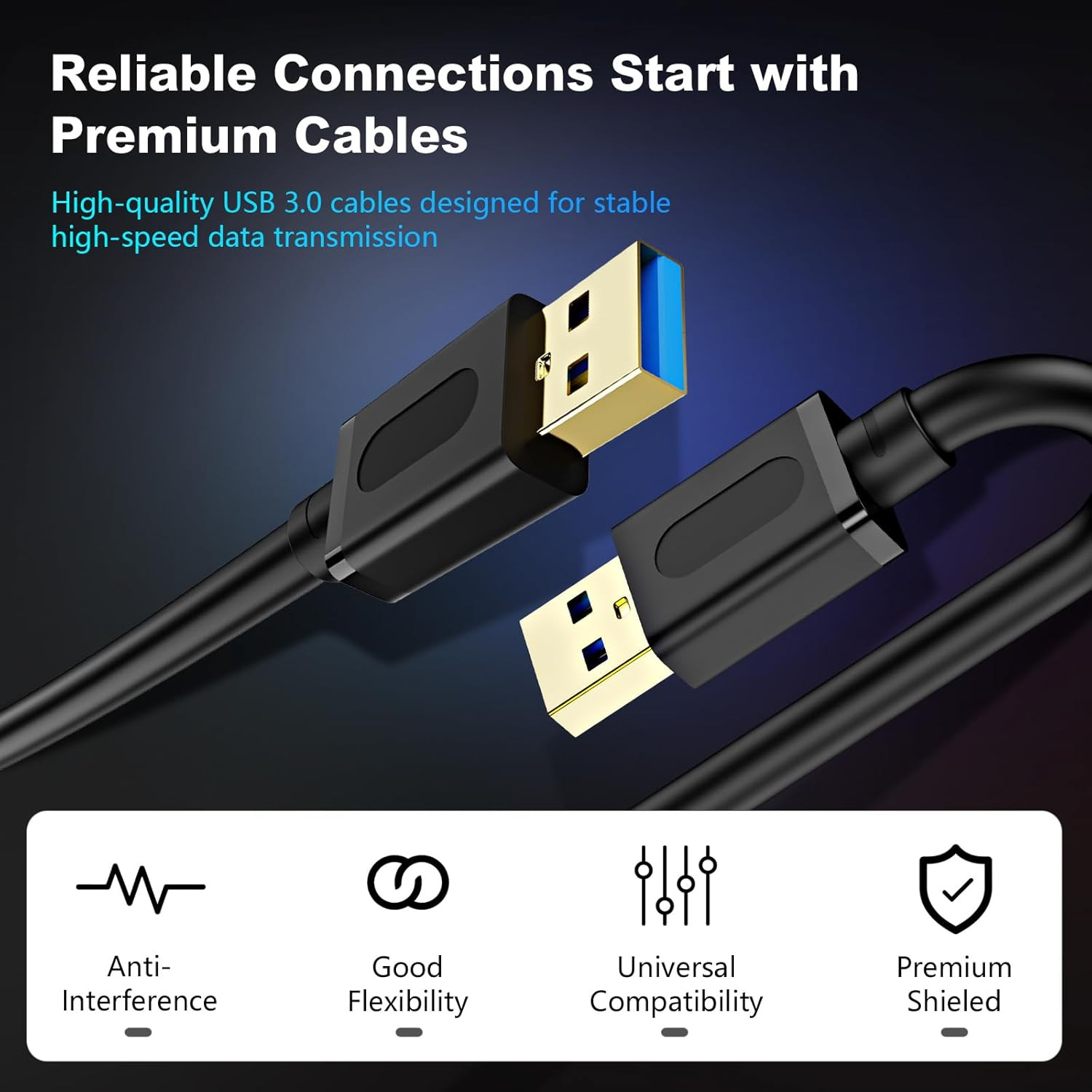 USB 3.0 Male to Male Cable 25Ft,Usb to USB Cable with Gold-Plated Connector for
