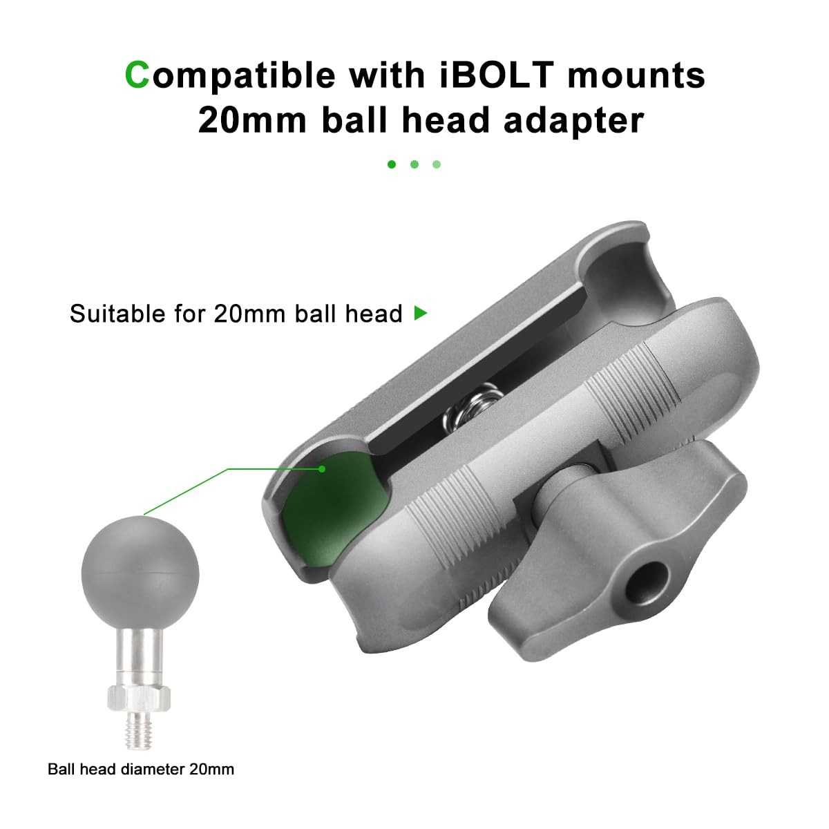 FANAUE 20mm Ball Head Double Socket Arm for 42mm/23mm*22mm*62mm, Black