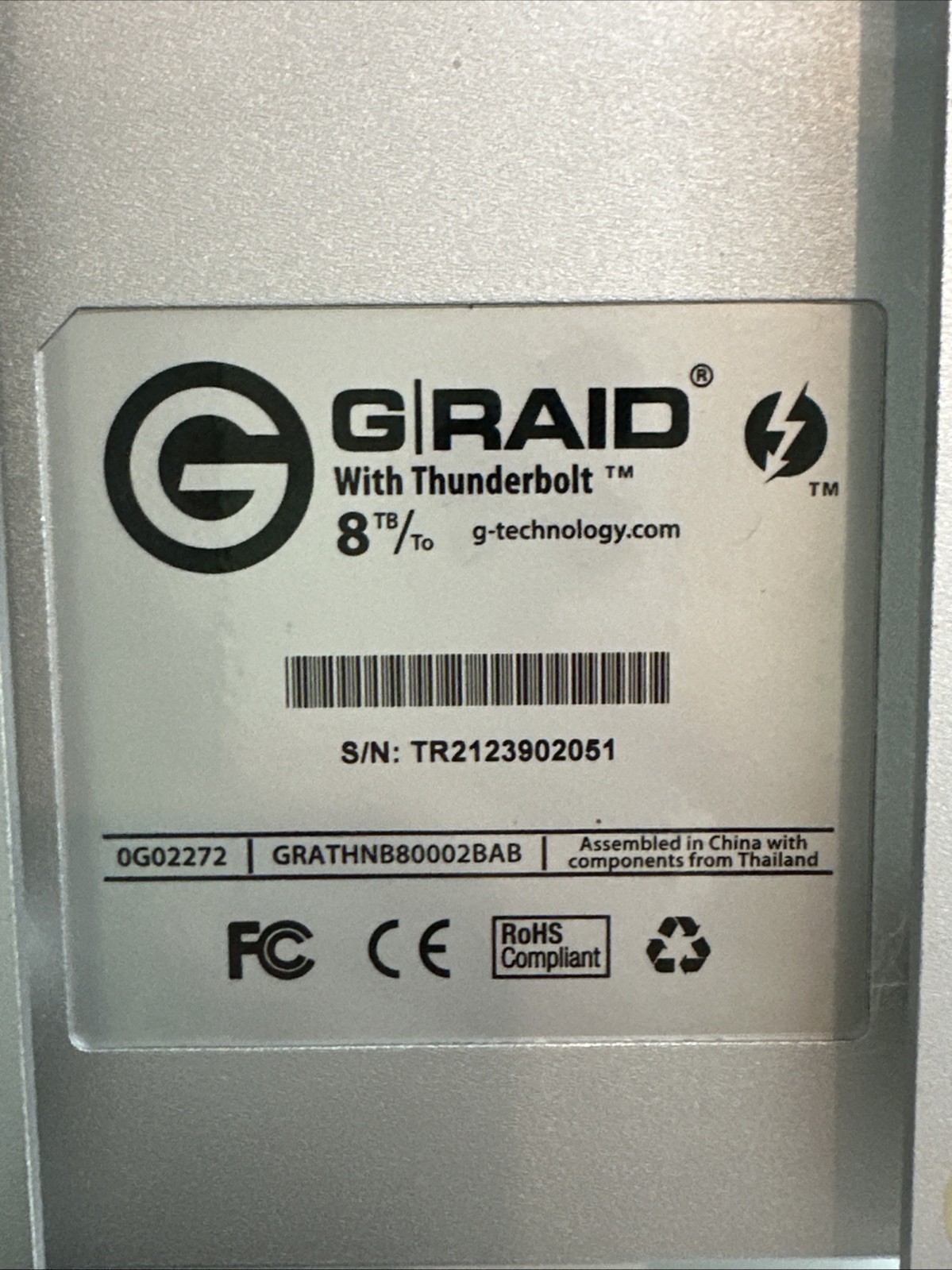 G-Technology G-RAID with dual Thunderbolt 8TB External Drive Silver RAID 0G02272