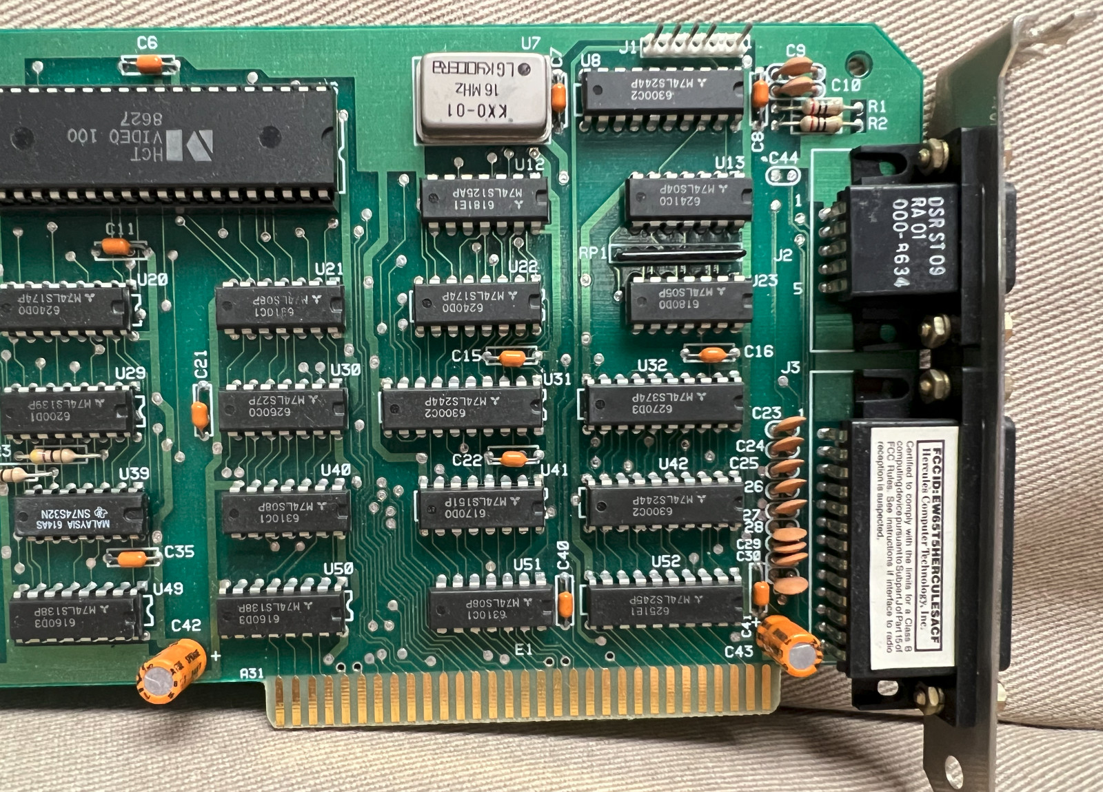 Vintage Original Hercules Model GB102 8-bit ISA Monochrome Graphics Card -Tested